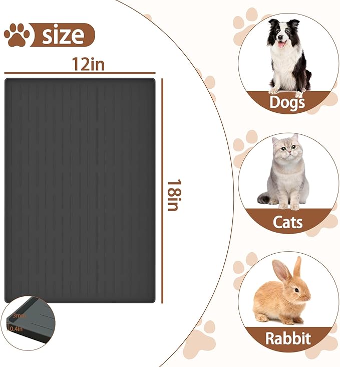 Dog Food Mat, Silicone Dog and Cat Mat for Food and Water Bowls, Waterproof Raised Edge Pet Feeding Mat for Contain Spills Protects Floors, Multiple Colors & Sizes for Pets (18"x12", Deep Green)