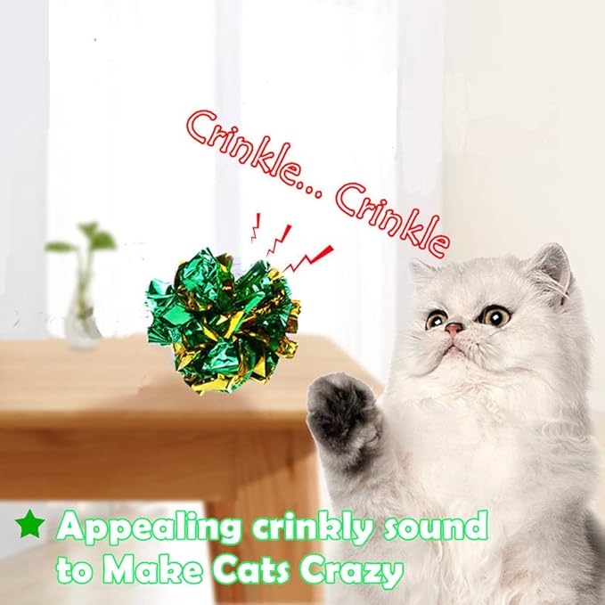 Mylar Crinkle Balls Cat Toys Interactive Crinkle Cat Toy Balls Independent Pet Kitten Cat Toys for Fat Cats Kittens Exercise, Soft and 2 Inch (24 Pack)