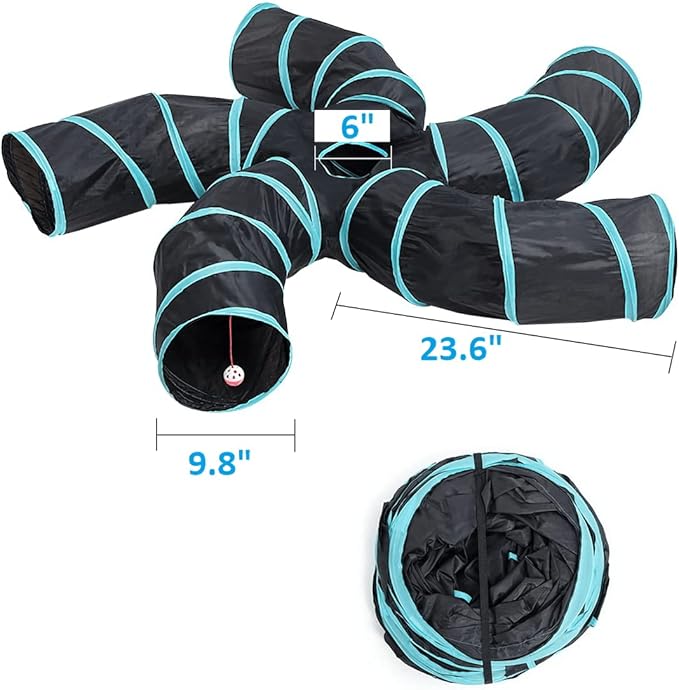 Cat Tunnels, Pet Ferret Rabbit Bunny Tunnels Tubes Subway Habitats, S-Style, DIY Cat Peekaboo Maze House Tent Bed, Kitten Interactive Toy (S Type: 5 Way Tubes)