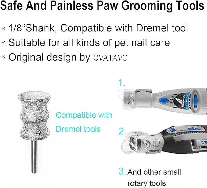 Nail Diamond Bits for Dremel Dog Nail Grinder - 1/8" Diamond Rotary Nail Grinder Bits for Dogs & Cats Nail Care, X-Large Set