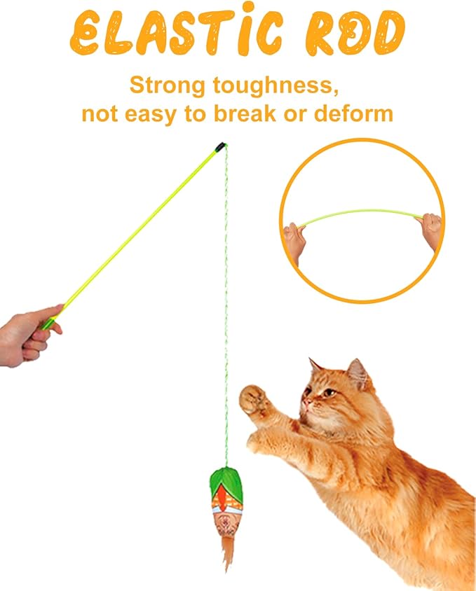 Interactive Cat Toys Donald Trump Cat Toy, Trump Doll Feather Cat Wand Toy, Catnip Toys, Cat Teaser Wand String, Cat Fishing Pole Toy,Kitten Play Exercise Toys,Halloween