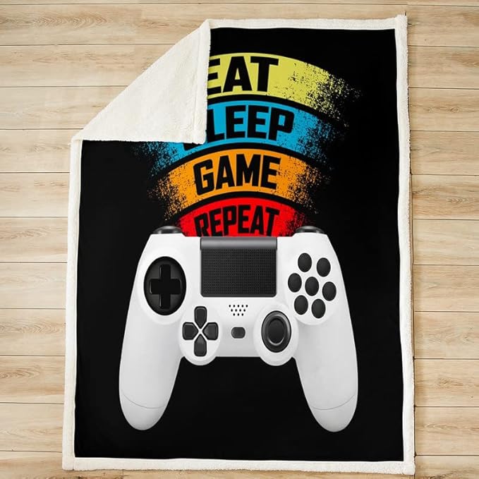 King 87"x95" Sherpa Gaming Blanket for Couch, Bed, Sofa - Soft, Lightweight, Fuzzy, Plush - Boys, Teens, Game Room Decor