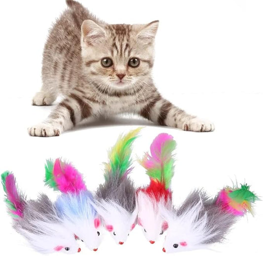 Soft Fleece False Mouse Cat Toys Colorful Feather Funny Playing Toys Soft sisal cat Toys Mouse Plush Set