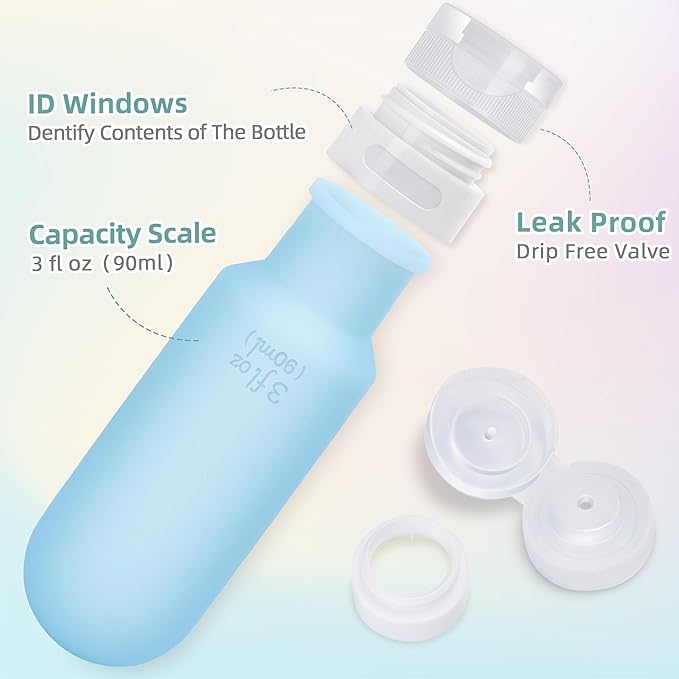 3oz Travel Bottles for Toiletries,Silicone Leak Proof Squeezable Travel Containers,TSA Approved Travel Essentials Bag for Shampoo Conditioner,5 Pack,White Pack