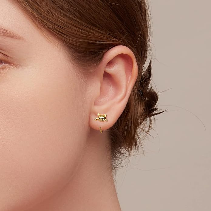 BISAER 925 Sterling Silver Half Huggie Hoop Earrings Cute Cat Dog Panda Animal Earrings for Women Jewelry Gifts