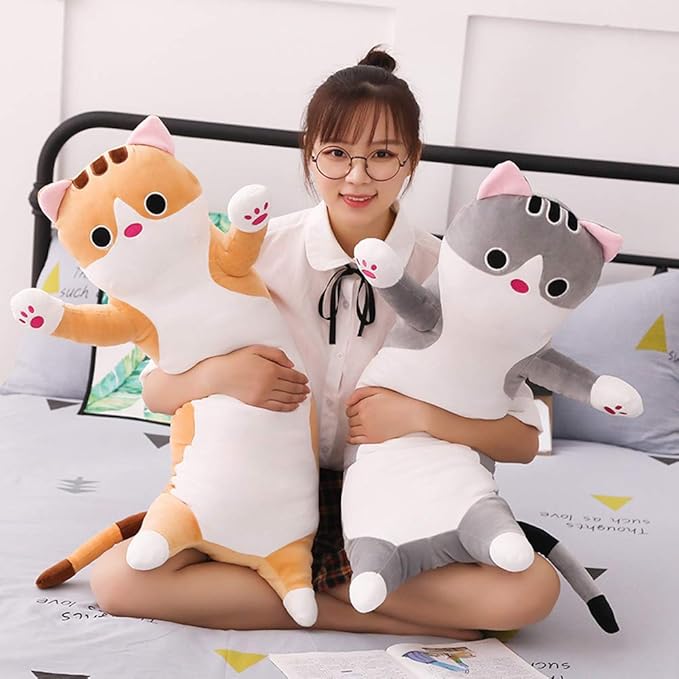 Long Cat Plush Pillow, Cat Stuffed Animals Body Pillow Cute Kitten Plush Hugging Pillow Toy Gifts for Kids (Gray, 19.68 inch)