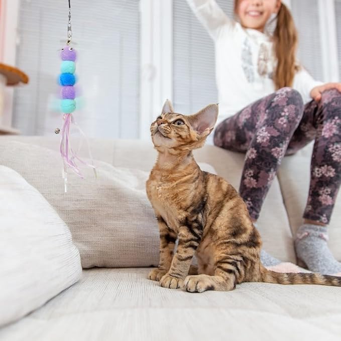 MiOYOOW 4PCS Cat Feather Toy Refills, Hanging Cat Fishing Pole Attachments Interactive Cat Teaser Toy Replacements for Cat Kitten Play Exercise