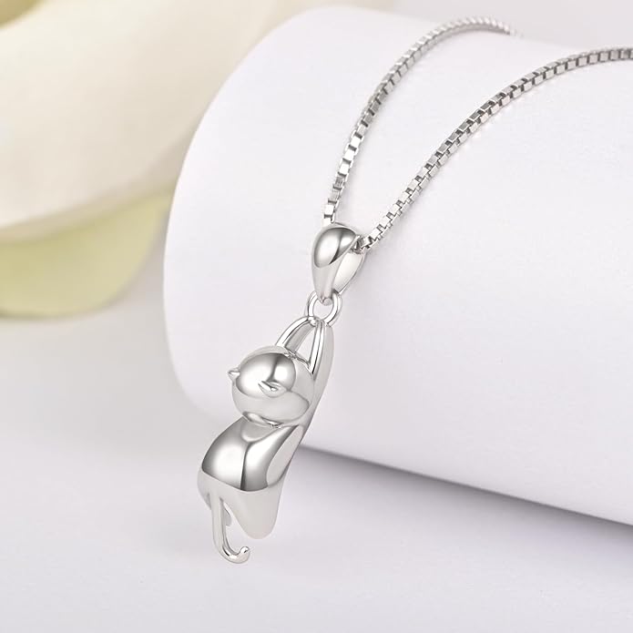 BEILIN Sterling Silver Cat Necklace for Cat Lover Cats Jewelry Gifts for Women