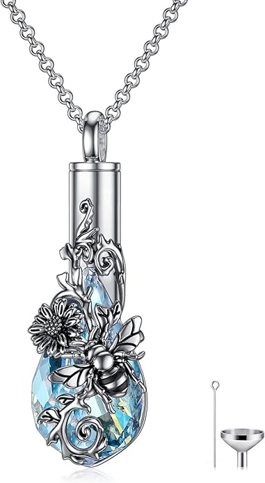 Animal Crystal Urn Necklace For Ashes Sterling Silver Butterfly Dragonfly Bee Phoenix Peacock Hummingbird Fox Angel Wing Pentagram Pentacle Cremation Necklace Heart Teardrop Urn Holder Necklaces For Women Memorial Jewelry