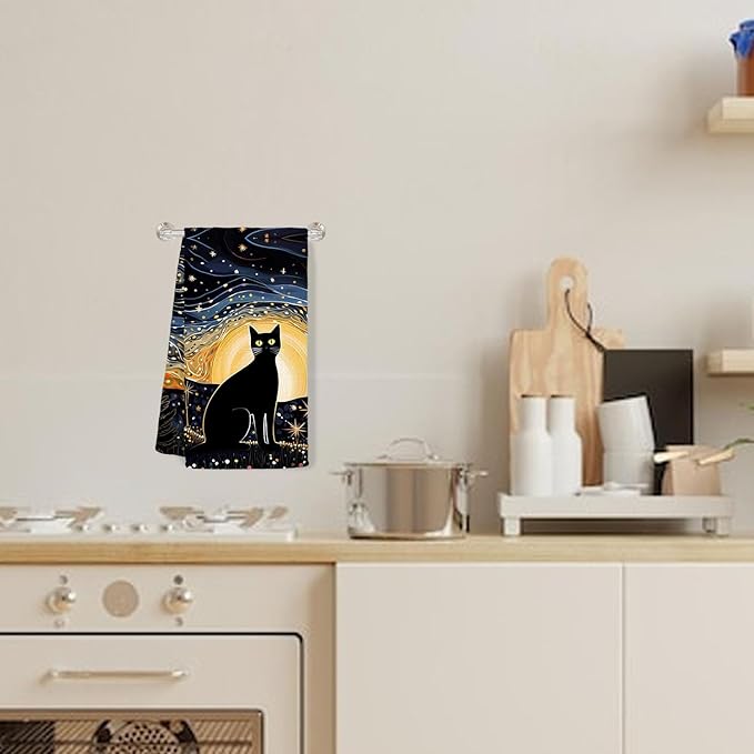 Black Cat Kitchen Towels - Black Cat Decor,Cat Kitchen Decor,Black Cat Gifts for Women,Cat Dish Towels,Cat Hand Dish Tea Towels 16×24 Inch,Cat Gifts for Cat Lovers,Cat Towels for Women, Small