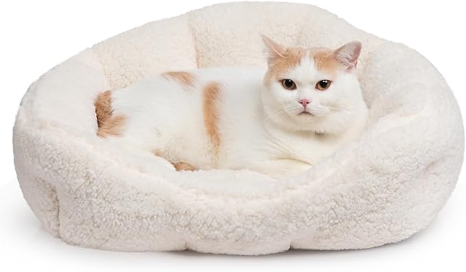 Hollypet Sherpa Fleece Dog Bed, Self-Warming Pet Bed for Small-Sized Dogs Cats Sleeping Bag Cushion, Rectangular Pet Bed, White