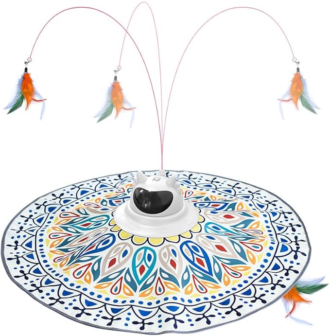 Cat Laser Pointer Toy, 4-in-1 Automatic Interactive Cat Toys for Indoor Cats, Mouse Whack-a-Mole Cat Toy, Rechargeable Electric Kitten Toy Wand with Moving Feather, Robot, White