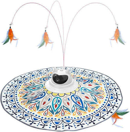 Cat Laser Pointer Toy, 4-in-1 Automatic Interactive Cat Toys for Indoor Cats, Mouse Whack-a-Mole Cat Toy, Rechargeable Electric Kitten Toy Wand with Moving Feather, Robot, White