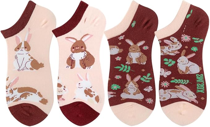 2 Pairs Funny Cartoon Animal Print Cotton Ankle Socks for Women Teens