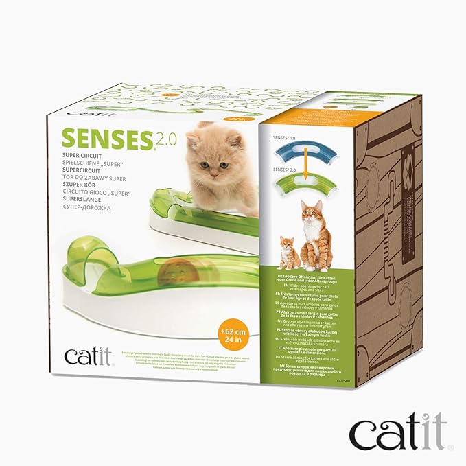 Catit Senses 2.0 Super Circuit Interactive Cat Toy - 12-Piece Closed-Track Ball Toy for All Breed Sizes