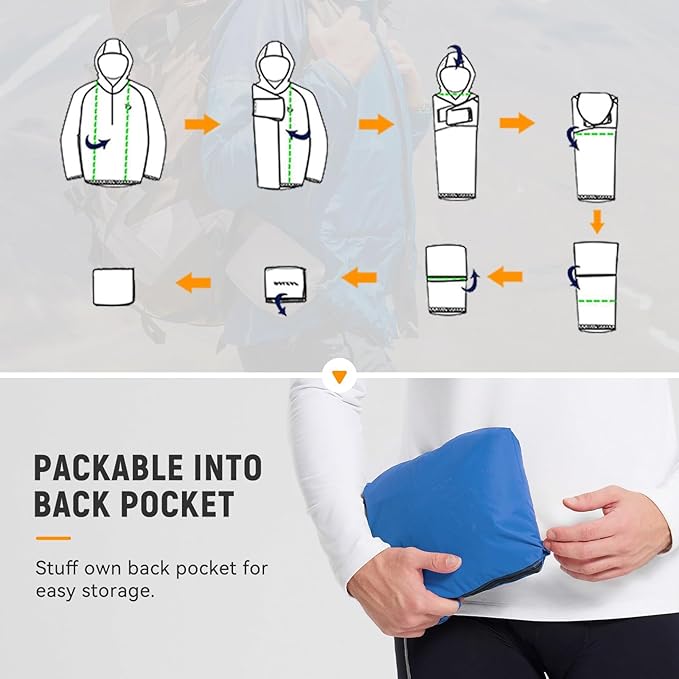 baleaf Men's Rain Jacket Waterproof Windbreaker Running Cycling Golf Hiking Gear Hood Lightweight Reflective Packable