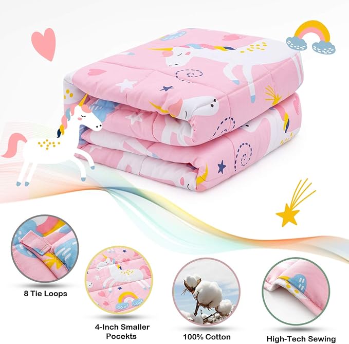 Sivio Weighted Blanket | 100% Cotton & Premium Glass Beads | 36"x 48" 5lbs | Washable Breathable Heavy Cooling Blanket for Hot & Cold| Pink Unicorn