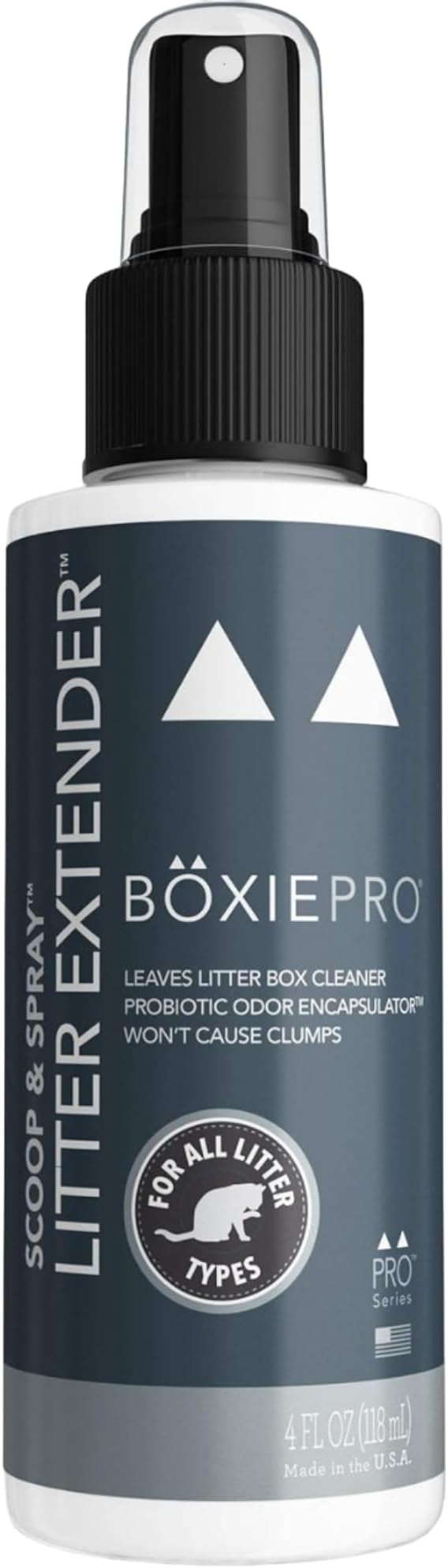 BoxiePro Probiotic Unscented Scoop & Spray™ Litter Extender, 4 oz, Odor Eliminator, Extends Litter Life, Safe for All Litter Types, Won’t Cause Clumping, Pet & Cat Odor Control