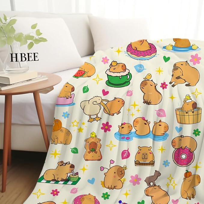 Capybara Blanket Soft Cozy Warmth Flanne Throw Blankets Bedding Decor for Capybara Lovers Kids Girls Women Adult 80"x60"