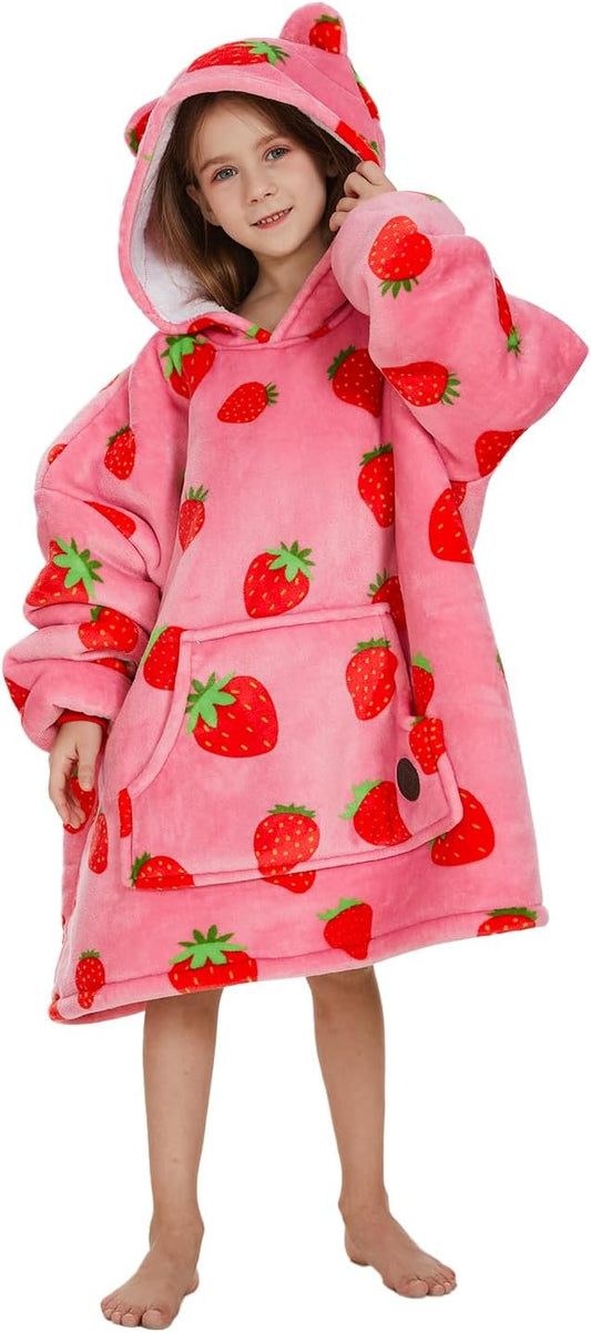 THREE POODLE Wearable Blanket Hoodie for Kids, Oversized Sherpa Sweatshirt Blanket with Giant Hood, Warm Cozy Hooded Blanket, Cute Gifts for Kids Girls Boys