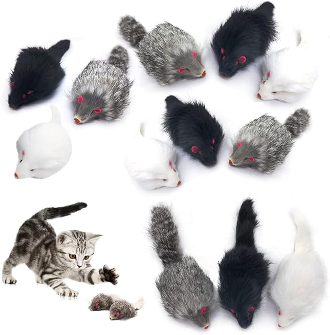 pawstrip Rabbit Fur Cat Toys Interactive Cat Toy Mouse with Rattle Fake Mice Kitten Toys for Indoor Cats Fuzzy Cat Mice Toys Realistic Mouse Cat Toy Furry Mice Cat Toys,12Pcs