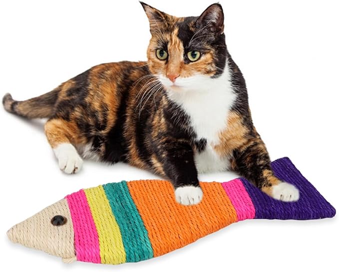 Cat Scratching Board Creative Fish Shaped Cat Claw Toy Colorful Sisal Pad Scratch Lounge Durable Scratching Pad Interaction Toy (L)