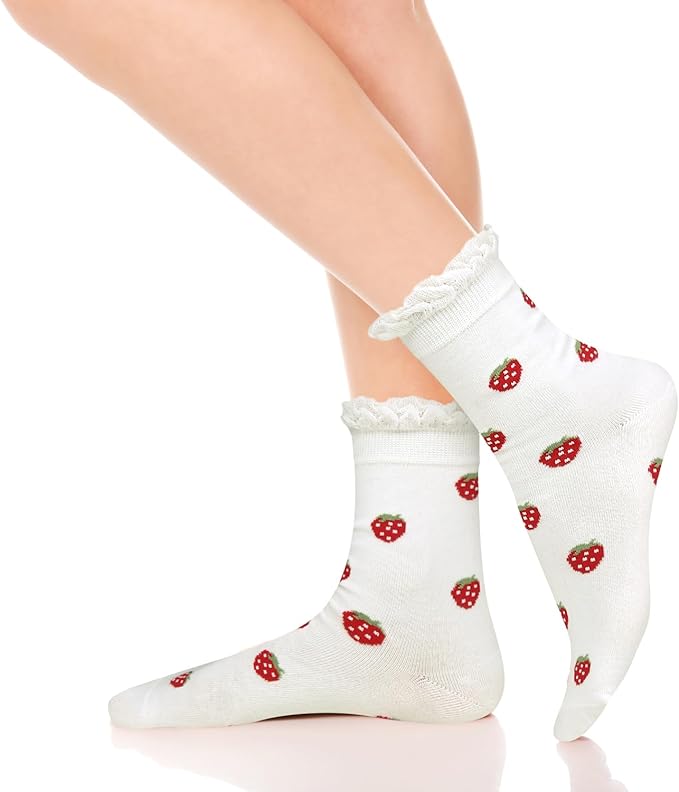 Benefeet Sox Womens Girls Ruffle Crew Socks Novelty Cute Frilly Dress Socks Cotton Lettuce Trim Turn-Cuff High Ankle Sock