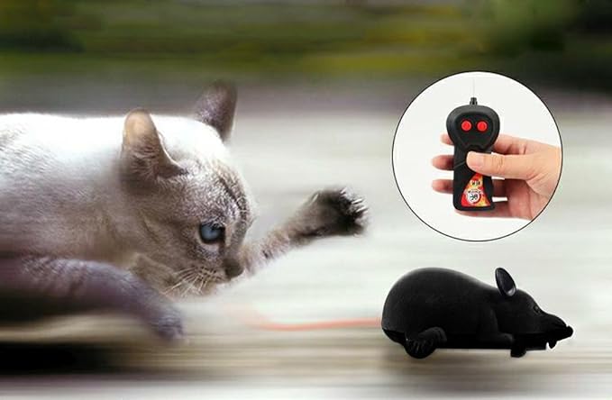 Wireless Remote Control Mock Fake Rat Mouse Mice RC Toy Prank Joke Scary Trick Bugs for Party and for Cat Puppy Funny Toy (Black)