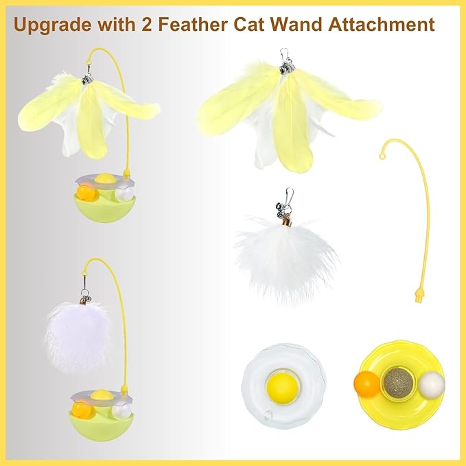 Interactive Cat Feather Toys, Catnip, Track Balls, Cat Teaser for Indoor Cats and Kittens Exercise (Yellow)