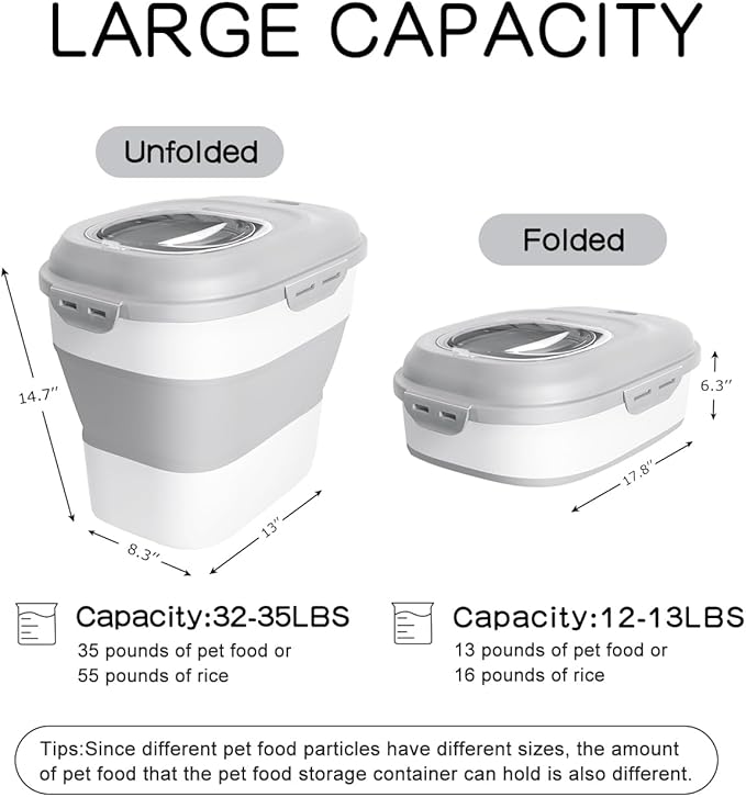 30-35 Lbs Dog Food Storage Container Collapsible Dog Food Container with Airtight Lids, Wheels, Scoop and 2pcs Food Storage Containers, Large Pet food storage for Dog, Cat