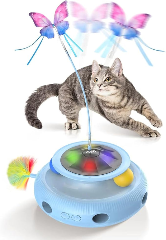 Automatic Interactive Cat Toys for Indoor Cats,Rechargeable Cat Toys for Bored Indoor Adult Cats,Cat Toy with Feather,Kitten Toys for Indoor Kittens (Sky Blue)