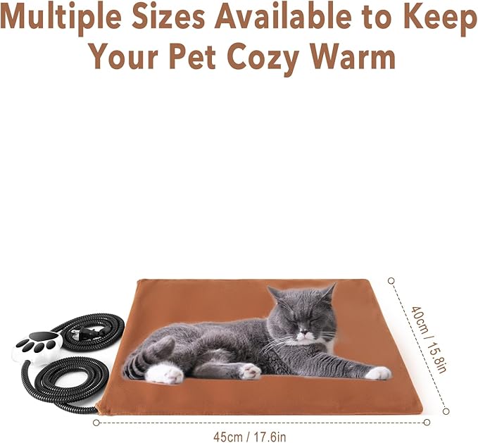 On/Off Switch Electric Pet Heating Pad with Chew Resistant Cord and 2PCS Machine Washable Cover,Indoor Heated Pet Bed Warmer,for Cat Beds and Dog Beds,17.5"x15.75" Small Size