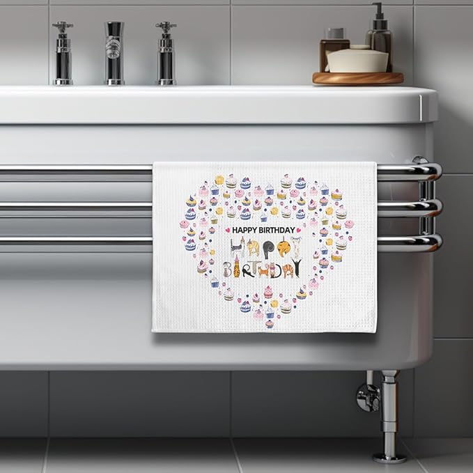 Happy Birthday Cat Towel,Cat Mom Gifts,Cat lady Gifts,Cat Gifts for Women,Crazy Cat Lady Gifts,Cat Kitchen Towels,Cat Hand Towel,Cat Dish Towels,Cat Kitchen Accessories-Gifts for Cat Lovers for Women