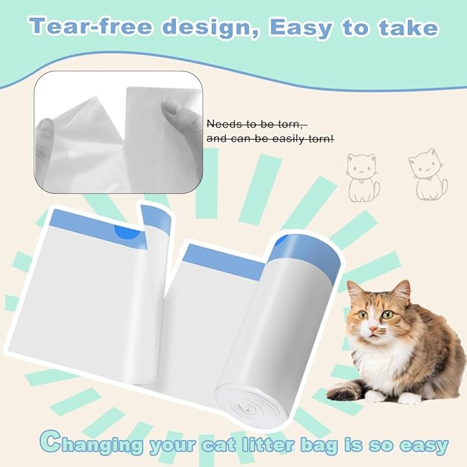 120 Pack Cat Litter Bags with Drawstring, Self Cleaning Litter Robot Waste Bags Compatible with Litter Robot 3 & 4, 10-12 Gallons