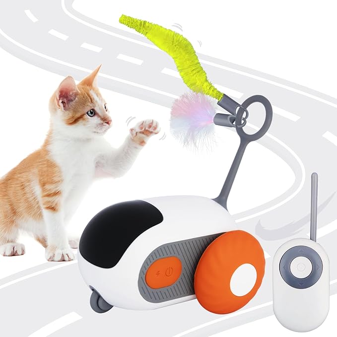 Remote Control Cat Toy for Indoor Interactive Turbo Tail 2.0 Cat Toy Automatic Moving Eemote Mouse Smart Electric Teazys Cat Toy Mobile Car Toy, Orange