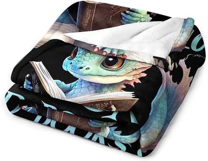 Just A Girl Who Love Dragons and Book Blanket Dragons Gifts for Girls Boys Woman Kids Read Lover Throw Blankets Soft Blanket Warm Fleece Flannel Plush Blankets for Bed Sofa Couch 50"x60"
