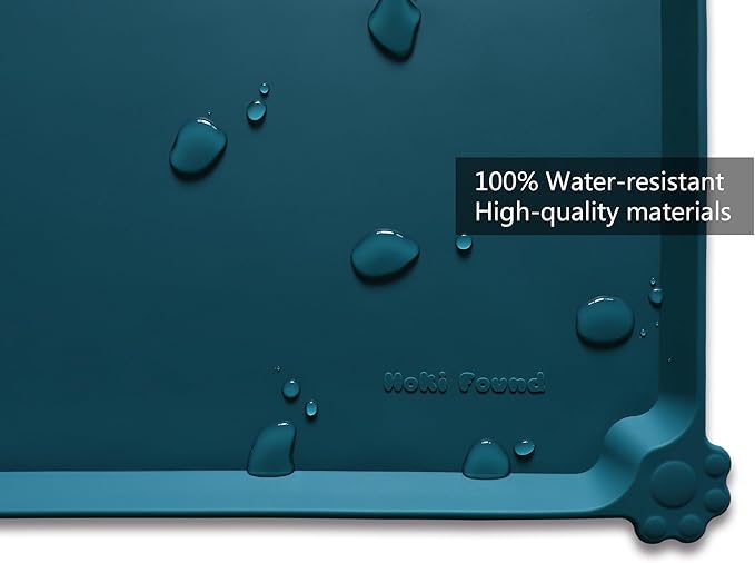 Hoki Found L Silicone Pet Food Mats Tray - Non Slip Pet Dog Cat Bowl Mats Placemat - Dog Pet Cat Feeding Mat - Waterproof Dog Cat Food Mats -Pet Water Mats for Carpet - Sicilian Ocean