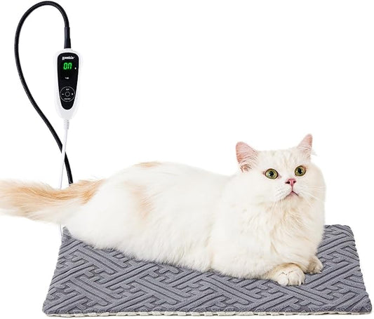 Cat Heating Pad - 11 Adjustable Temperature and 25 Timer Options, Heated Cat Bed Indoor Waterproof with Chew-Resistant Cord for Small Dogs, 17.5x14 Inch
