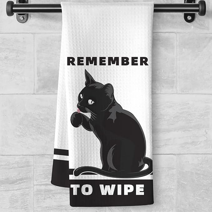 Fun Kitchen Towels-Remember to Wipe,Cat Bathroom Towels,Decorative Kitchen Towel,DishTowels for Kitchen Decorative,Cat Hand Towel -Suitable for Use and Decoration in Your Kitchen, Bathroom and Toilet
