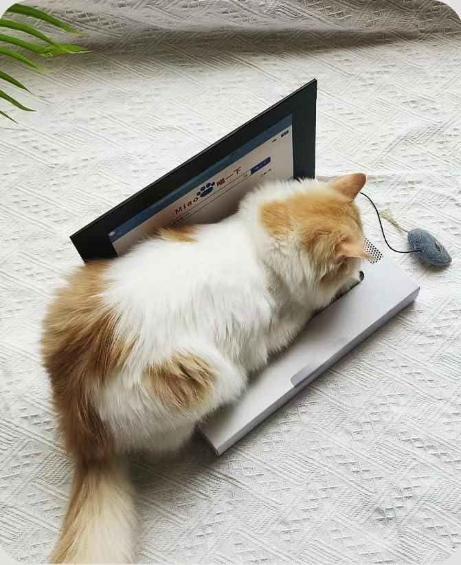 Cardboard Cat Scratcher,Laptop Scratcher Cat Toy with Interactive Mouse Cat Teaser,Laptop Cat Toy,Foldable Corrugated Cardboard Cat Scratching Board