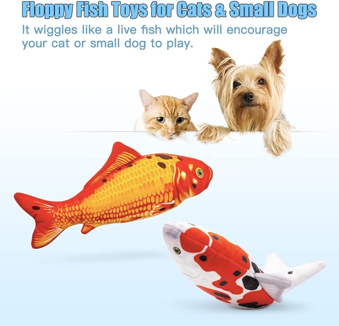 TOOGE 2 Pack 11" Floppy Fish Cat Toys with SilverVine and Catnip for Indoor Cats for Small Dogs Interactive Automatic Flopping Fish Cat Kicker Toys for Cats Puppy Small Dog