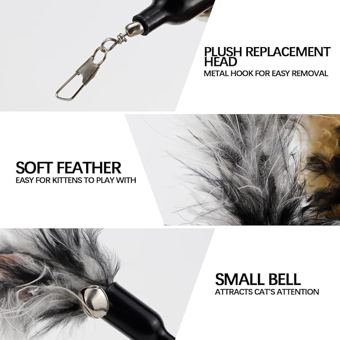 6 PCS Replacement Plumes Interactive Cat Toy Refills Cat Toy Wand Replacement Teaser Refills for Cat Kitty Toys