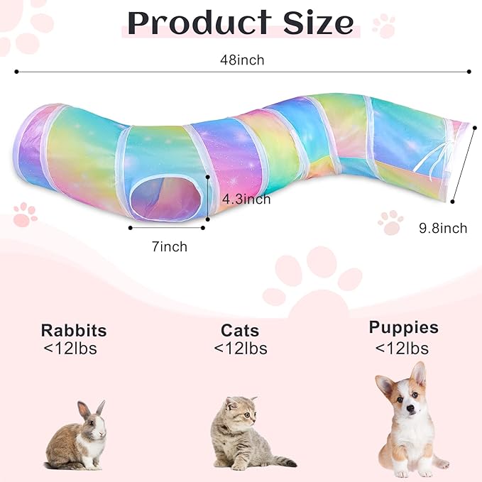 Cat Tunnel, S-Shape Cat Tunnels for Indoor Cats Foldable Cat Toys Cute Cat Tube with Mouse Toy Pet Cat Stuff