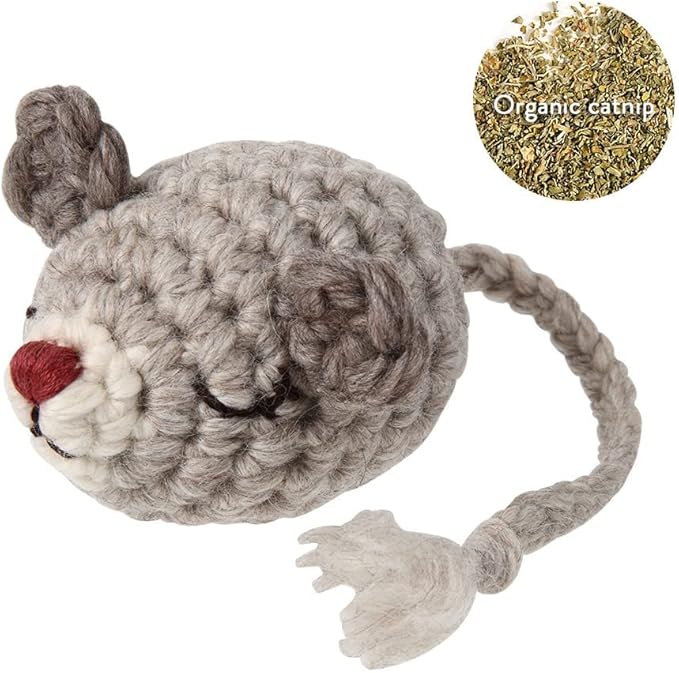 Cat Plush Toy Knitted Large Size Mouse - Mom & Daddy Mouse-, Organic Catnip Included, Handmade