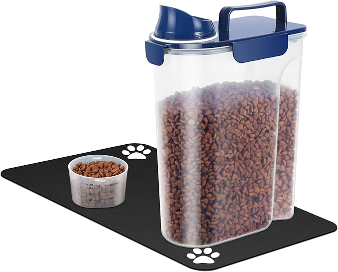 5-7Lbs Portable Airtight Dog Cat Food Container, match pet feeding mat Clean and convenient, making food less messy,translucent Storage Bin for Small Animal Kibble,Bird Seed,Oatmeal,Rice-Royal Blue