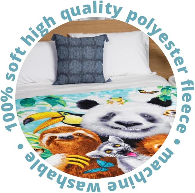 Dawhud Direct 50x60-Inch Fleece Throw Blanket - Panda and Zoo Animals Blanket for Adults and Kids - Soft and Cozy for Bed, Couch, or Travel - Thoughtful Gift for Animal Lovers
