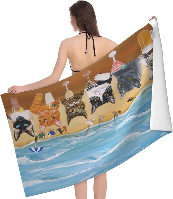 Cat Beach Towel for Women, Microfiber Beach Towels for Adults, Cute Personalized Beach Towels Bulk, Big Extra Large Beach Towels Oversized Clearance, Quick Dry Sand Free Beach Towel for Pool 30"x 60"