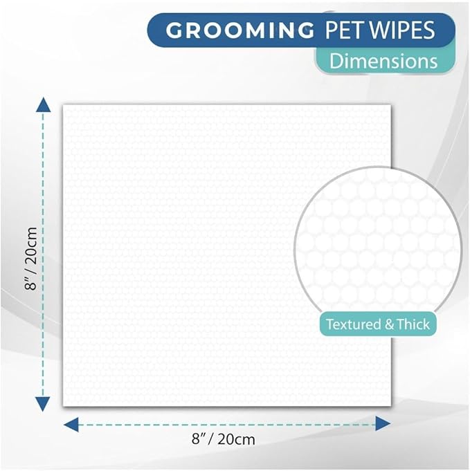 Pet Grooming Wipes for Dogs & Cats, 8” x 8” Plant-Based, Wipes for Cleaning & Deodorizing, Suitable for Pets Body Like Face, Paws, Belly, and Butt, Unscented - 100 Count