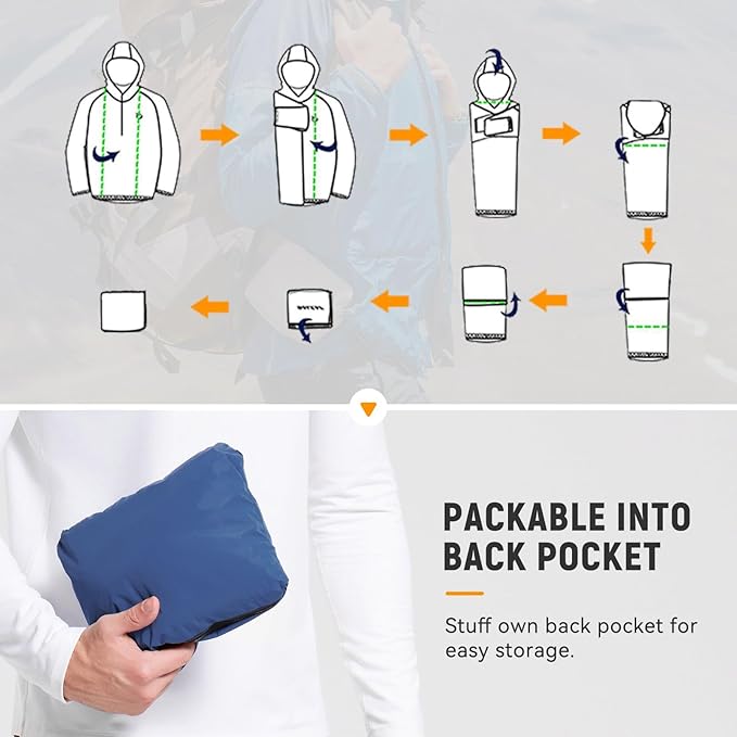 baleaf Men's Rain Jacket Waterproof Windbreaker Running Cycling Golf Hiking Gear Hood Lightweight Reflective Packable