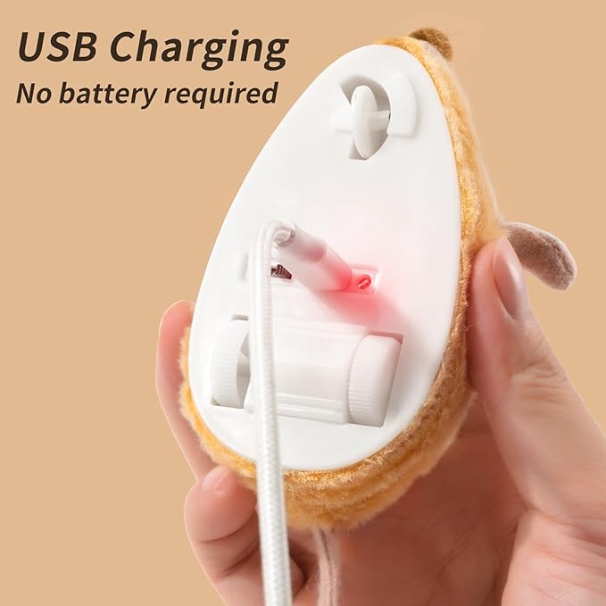 Interactive Cat Toys Mouse for Indoor Cats Rechargeable LED Cat Mouse Toy Feather Bell Tail Lifelike Electric Automatic Moving Mouse Cat Toy for All Breeds Cat Boredom Exercise-Yellow